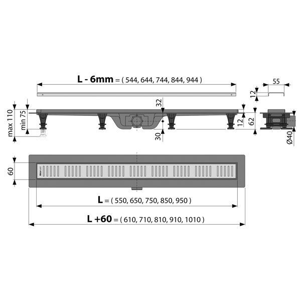 картинка Душевой лоток Alcadrain Simple с решеткой, хром (AG100401750) 
