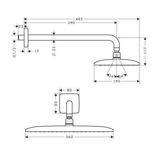 картинка Hansgrohe 27376000 Верхний душ Raindance E 360 AIR 1jet, держатель 390 мм, 1/2 картинка Hansgrohe 27376000 Верхний душ Raindance E 360 AIR 1jet, держатель 390 мм, 1/2