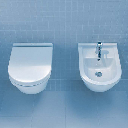 картинка Подвесной унитаз Rimless Duravit Starck-3 безободковый с крышкой-сиденьем soft close (45270900A1) картинка Подвесной унитаз Rimless Duravit Starck-3 безободковый с крышкой-сиденьем soft close (45270900A1)