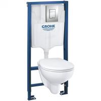 Комплект унитаза с инсталляцией Grohe Solido Compact с сиденьем Микролифт и клавишей смыва Хром (39586000) Комплект унитаза с инсталляцией Grohe Solido Compact с сиденьем Микролифт и клавишей смыва Хром (39586000)