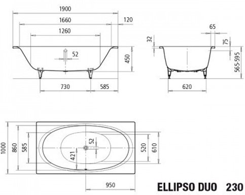 картинка Ванна стальная KALDEWEI Elipso Duo 190x100 standard картинка Ванна стальная KALDEWEI Elipso Duo 190x100 standard